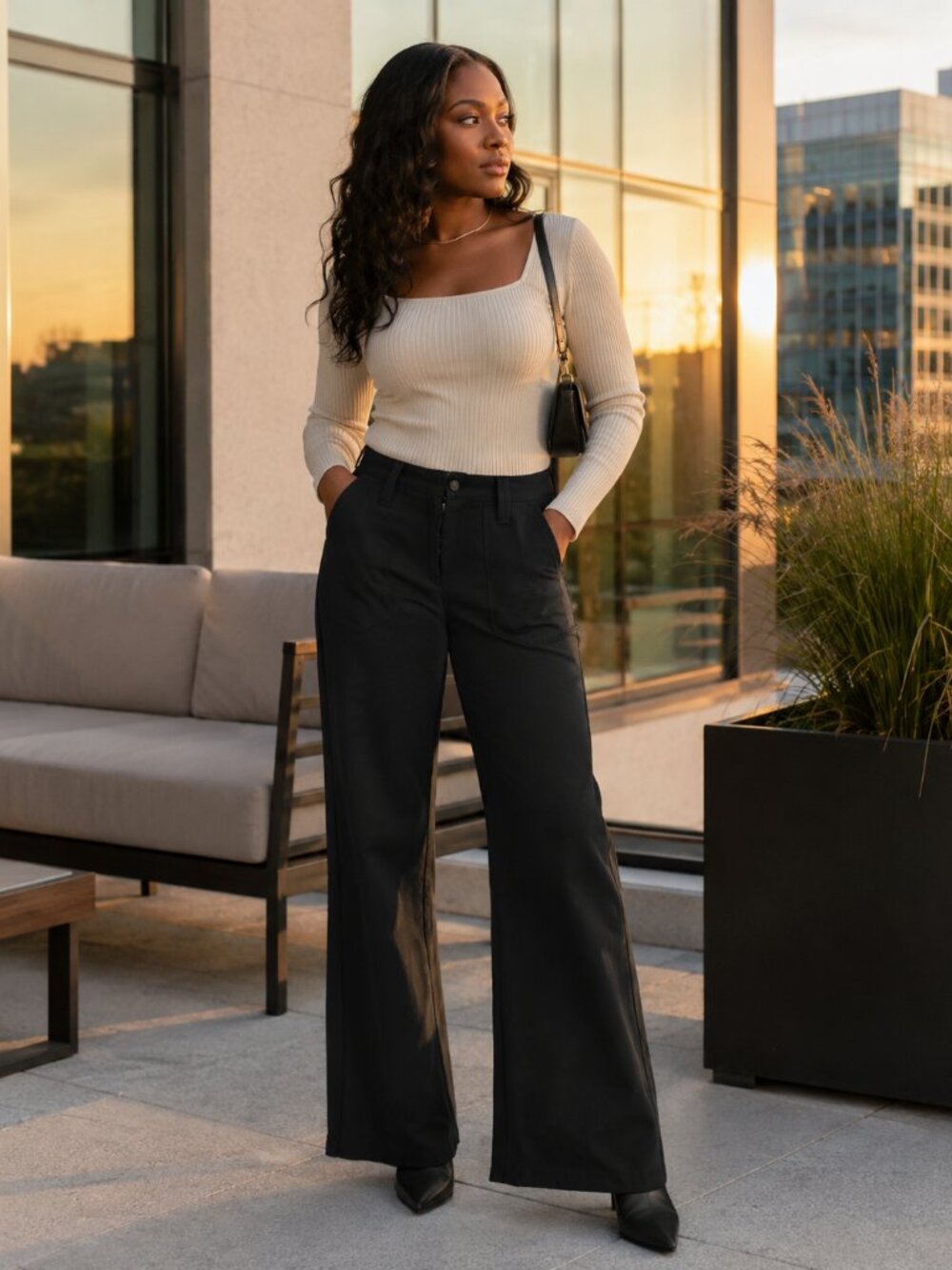 Anthropologie Black Wide-Leg High-Rise Pants